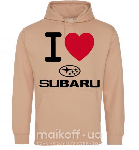 Мужская толстовка (худи) I Love Subaru Песочный фото