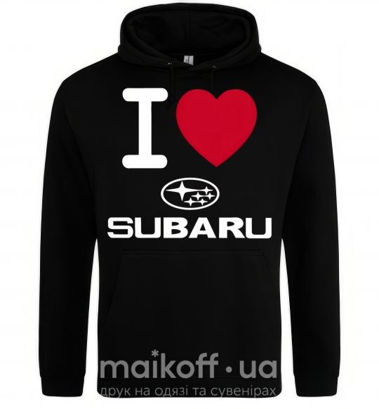 Мужская толстовка (худи) I Love Subaru Черный фото