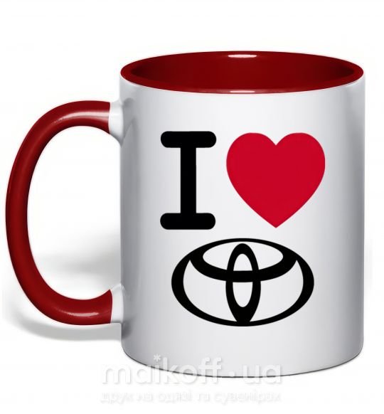 Чашка з кольоровою ручкою I Love Toyota Червоний фото