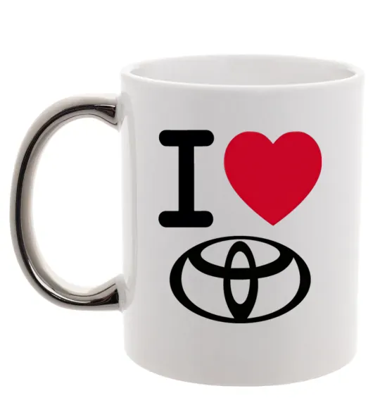 Чашка с цветной ручкой I Love Toyota Серебро фото