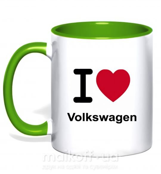 Чашка с цветной ручкой I Love Vollkswagen Зеленый фото