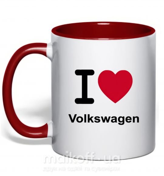 Чашка с цветной ручкой I Love Vollkswagen Красный фото