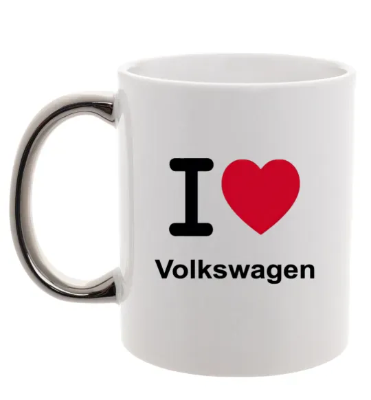 Чашка с цветной ручкой I Love Vollkswagen Серебро фото