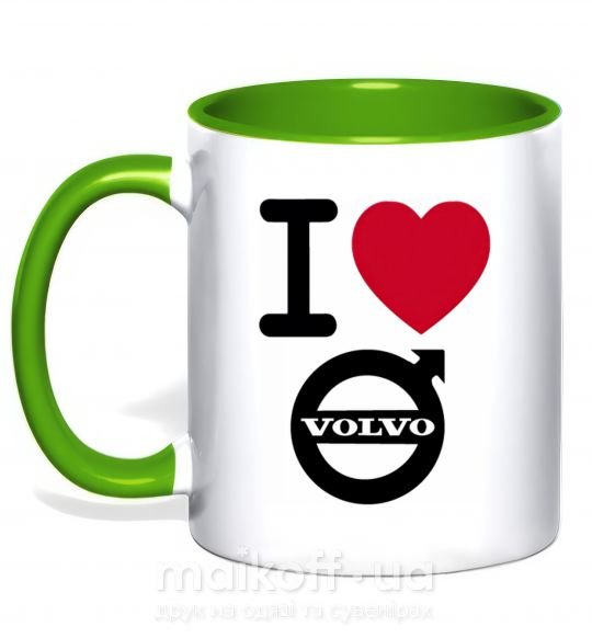 Чашка с цветной ручкой I Love Volvo Зеленый фото