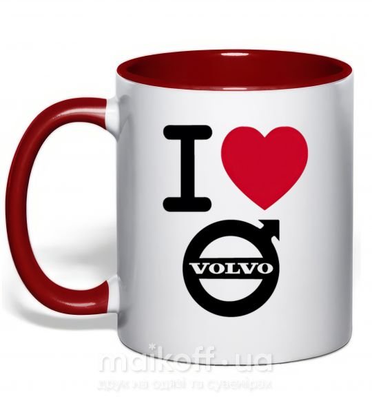 Чашка с цветной ручкой I Love Volvo Красный фото