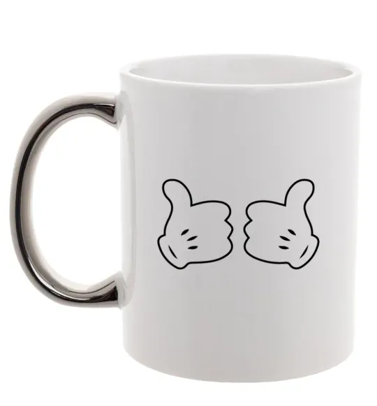 Чашка з кольоровою ручкою Mickey hands thumbs up Срібло фото