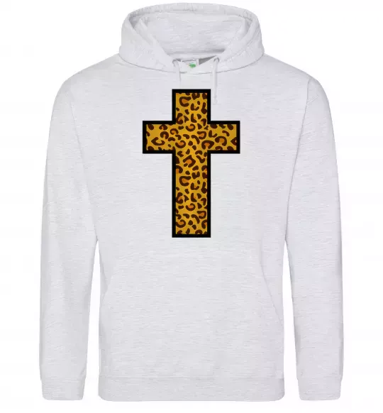 Мужская толстовка (худи) Леопардовий хрест Серый меланж фото