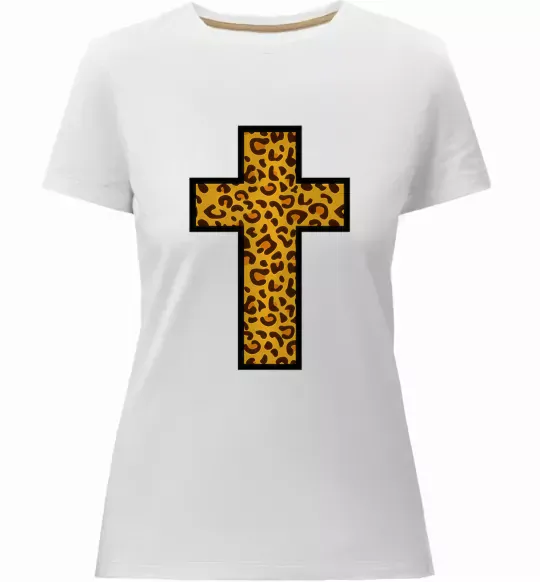 Жіноча преміум футболка Леопардовий хрест Білий фото