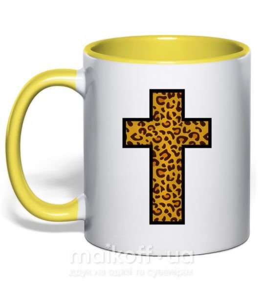 Чашка з кольоровою ручкою Леопардовый крест Сонячно жовтий фото