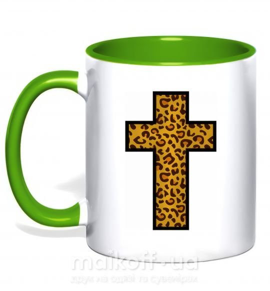 Чашка с цветной ручкой Леопардовый крест Зеленый фото