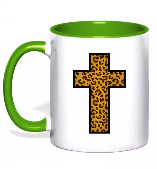 Чашка с цветной ручкой Леопардовий хрест Зеленый фото
