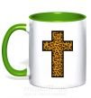 Чашка з кольоровою ручкою Леопардовый крест Зелений фото