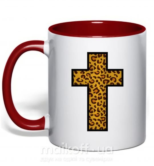 Чашка с цветной ручкой Леопардовый крест Красный фото