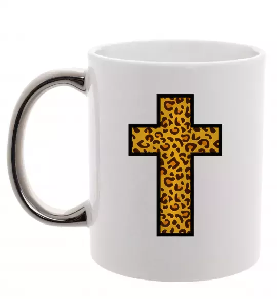 Чашка с цветной ручкой Леопардовий хрест Серебро фото