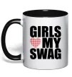 Чашка з кольоровою ручкою Girls love my swag Чорний фото