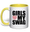 Чашка з кольоровою ручкою Girls love my swag Лимонний фото