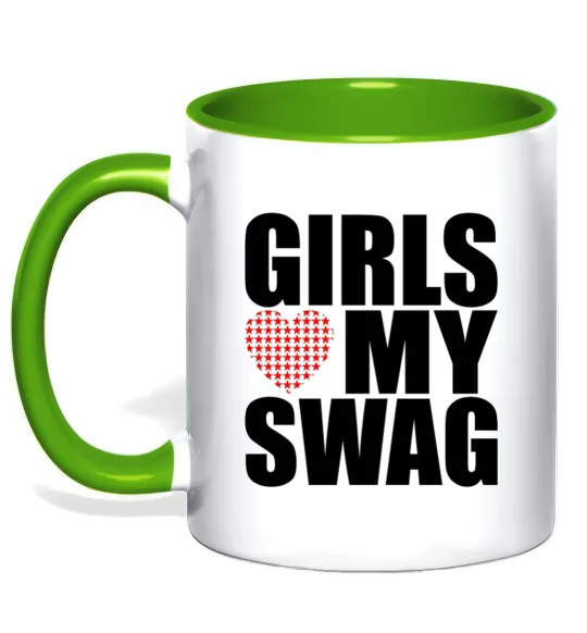 Чашка з кольоровою ручкою Girls love my swag Лаймовий фото