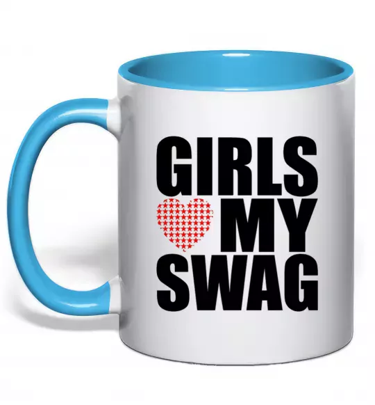 Чашка з кольоровою ручкою Girls love my swag Блакитний фото