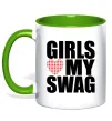 Чашка з кольоровою ручкою Girls love my swag Зелений фото