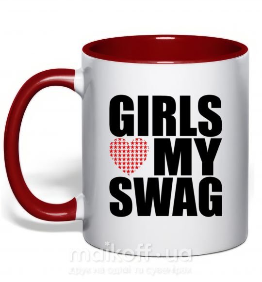 Чашка с цветной ручкой Girls love my swag Красный фото