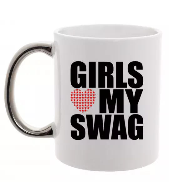 Чашка з кольоровою ручкою Girls love my swag Срібло фото