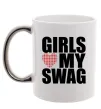 Чашка з кольоровою ручкою Girls love my swag Срібло фото