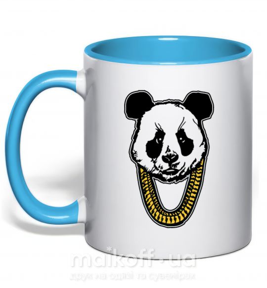 Чашка з кольоровою ручкою Panda swag Блакитний фото