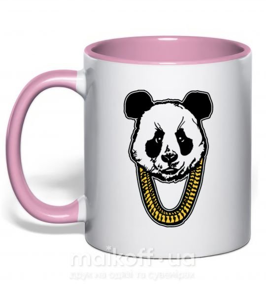 Чашка з кольоровою ручкою Panda swag Ніжно рожевий фото