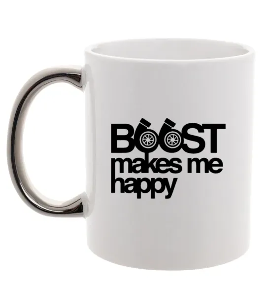 Чашка з кольоровою ручкою Boost happy Срібло фото