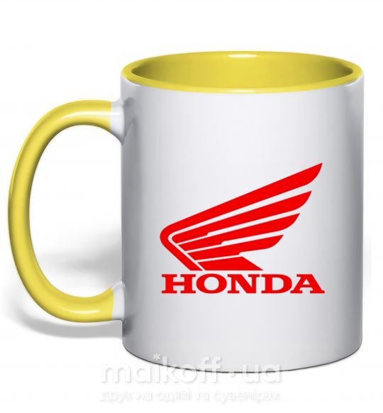 Чашка з кольоровою ручкою honda_bike Сонячно жовтий фото