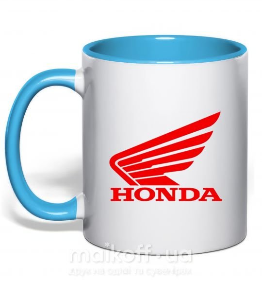 Чашка с цветной ручкой honda_bike Голубой фото
