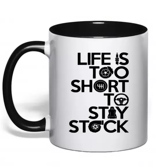 Чашка з кольоровою ручкою Life is too short to stay stack Чорний фото