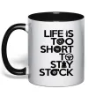 Чашка з кольоровою ручкою Life is too short to stay stack Чорний фото