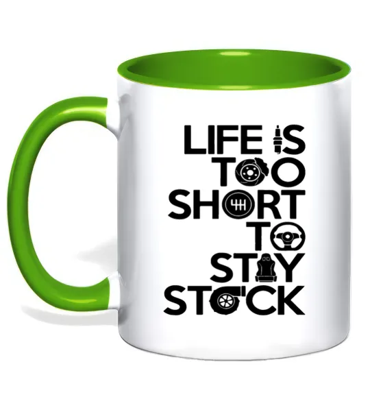 Чашка с цветной ручкой Life is too short to stay stack Лаймовый фото