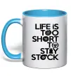 Чашка з кольоровою ручкою Life is too short to stay stack Блакитний фото