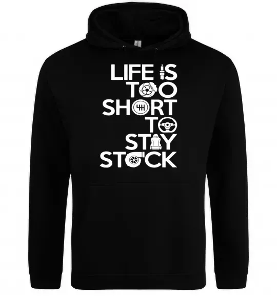 Мужская толстовка (худи) Life is too short to stay stack Черный фото