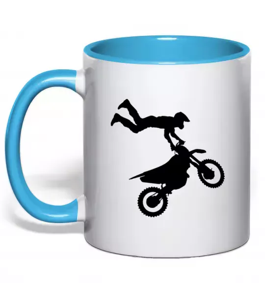 Чашка з кольоровою ручкою moto tricks Блакитний фото