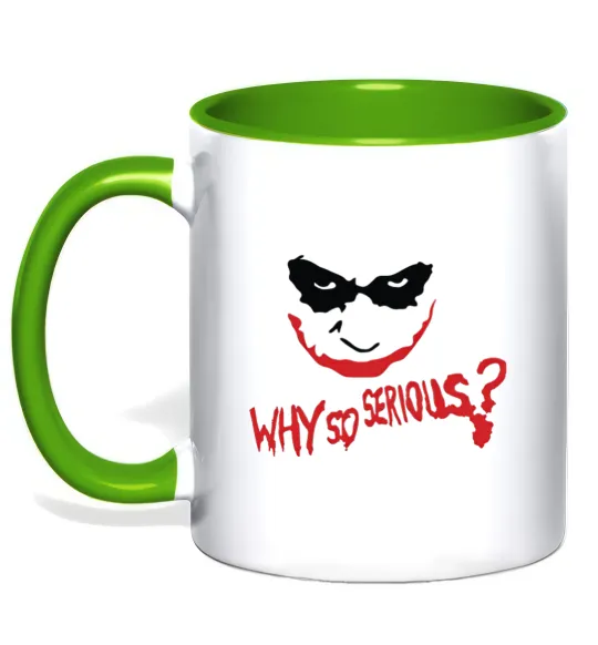 Чашка з кольоровою ручкою Why so serios joker Лаймовий фото