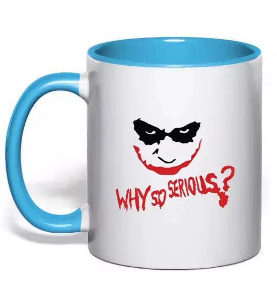 Чашка з кольоровою ручкою Why so serios joker Блакитний фото