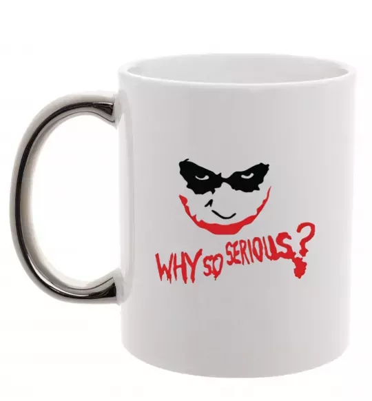 Чашка з кольоровою ручкою Why so serios joker Срібло фото