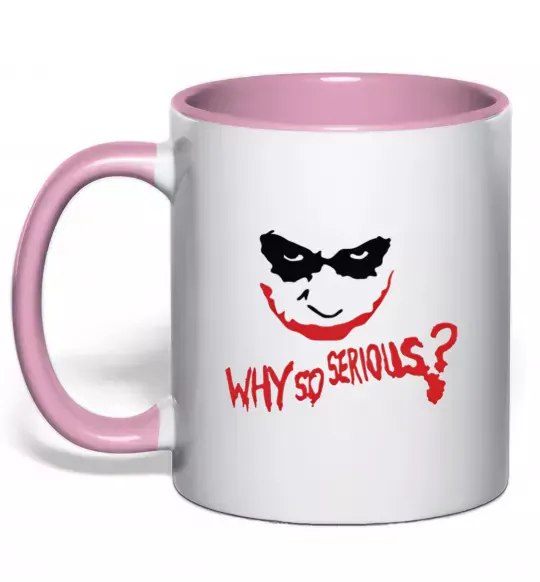 Чашка з кольоровою ручкою Why so serios joker Ніжно рожевий фото