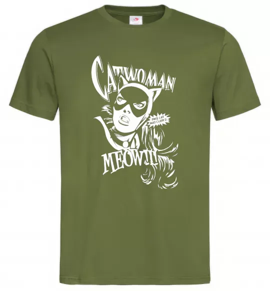Чоловіча футболка Жінка кішка Оливковий фото