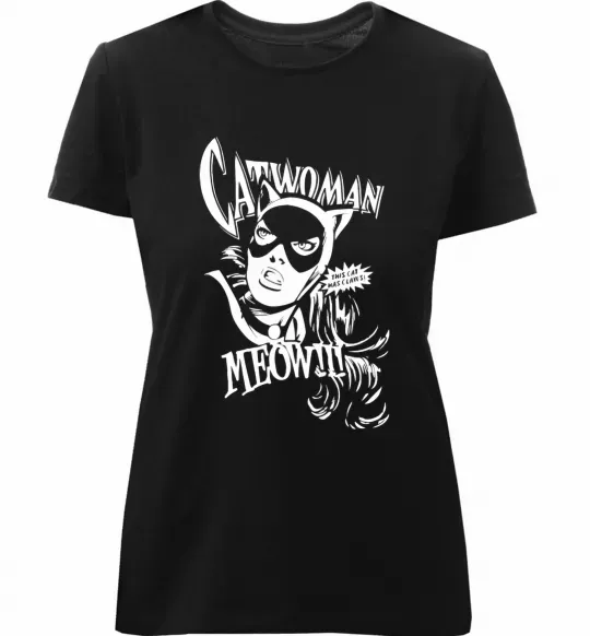 Женская премиум футболка Жінка кішка Черный фото