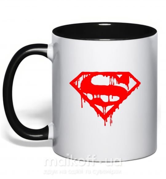 Чашка з кольоровою ручкою Superman logo Чорний фото