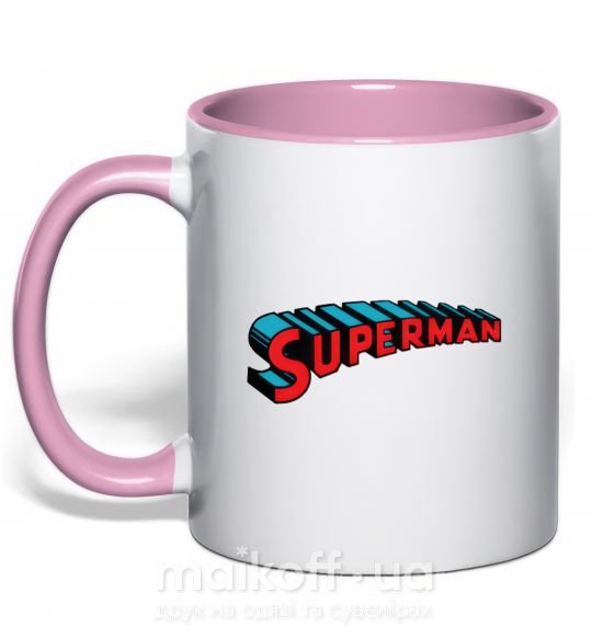 Чашка з кольоровою ручкою SUPERMAN слово Ніжно рожевий фото