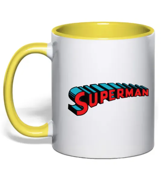 Чашка с цветной ручкой SUPERMAN слово Солнечно желтый фото