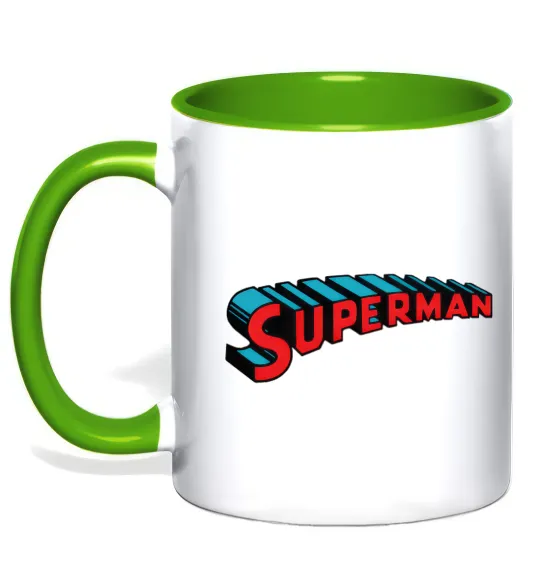 Чашка з кольоровою ручкою SUPERMAN слово Лаймовий фото