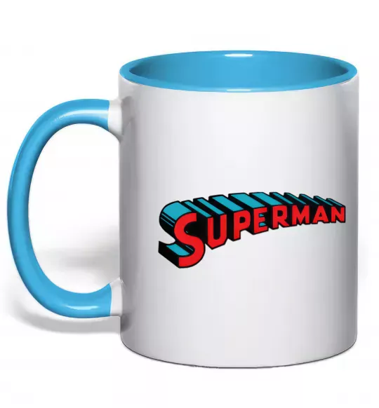 Чашка с цветной ручкой SUPERMAN слово Голубой фото