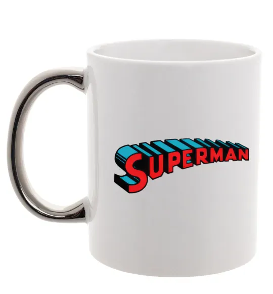 Чашка с цветной ручкой SUPERMAN слово Серебро фото