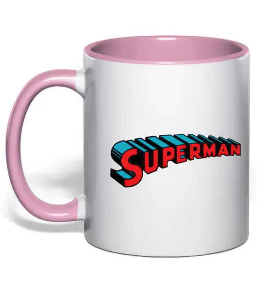 Чашка с цветной ручкой SUPERMAN слово Нежно розовый фото